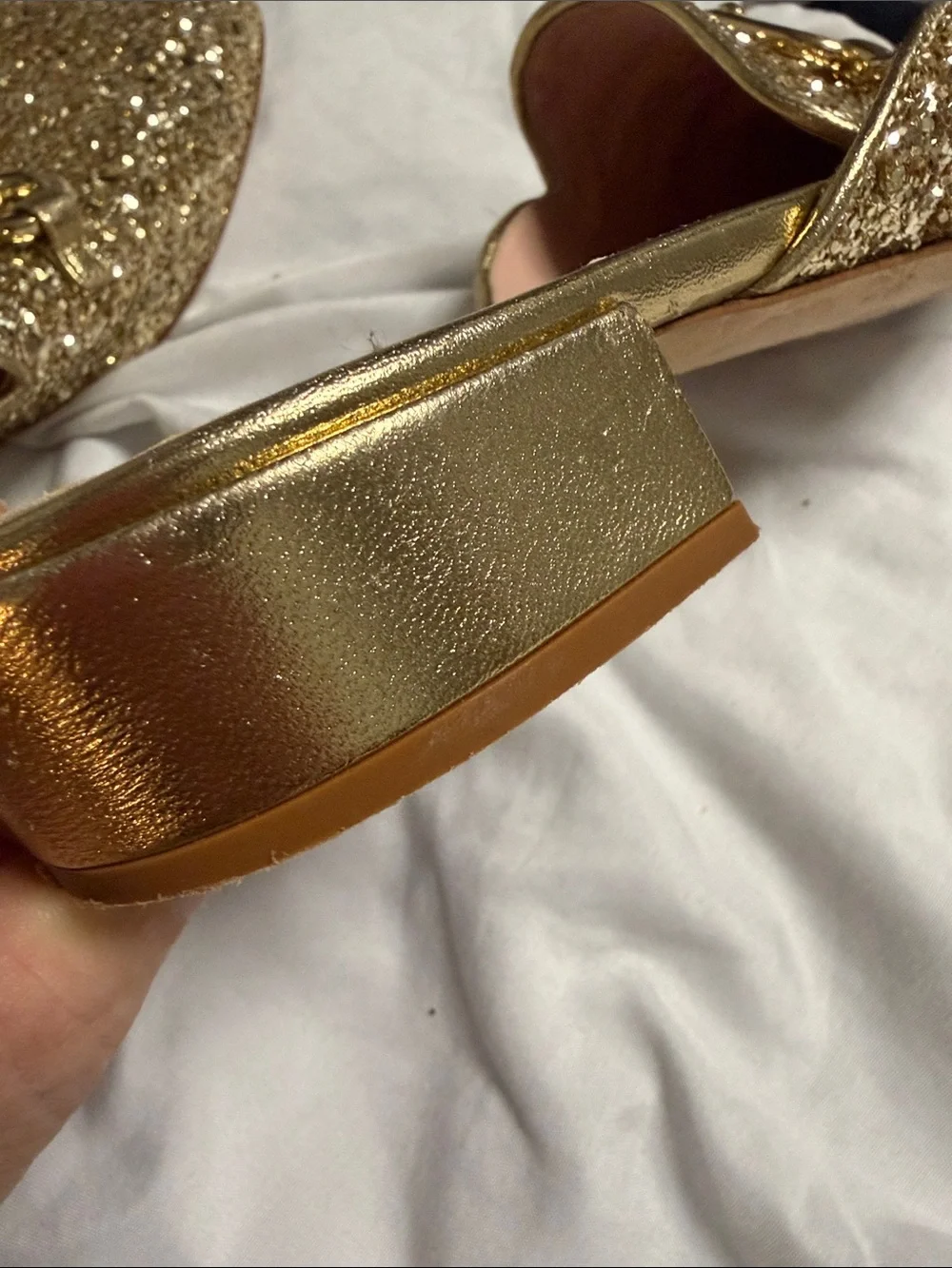 kate spade Gold Glitter Chain-Trim Mules